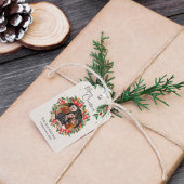 赤い花模様家族の写真メリークリスマス ギフトタグ