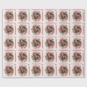 赤い花模様家族の写真メリークリスマス ラッピングペーパー (フラット)