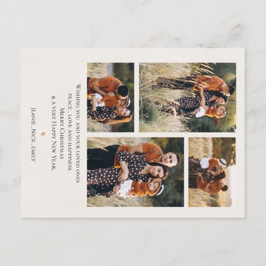 赤い花模様数々の家族の写真メリークリスマス シーズンポストカード (裏面)