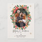 赤い花模様数々の家族の写真メリークリスマス シーズンポストカード (正面)