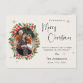 赤い花模様数々の家族の写真メリークリスマス ポストカード (正面)