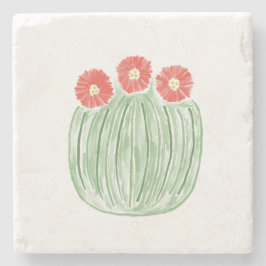 赤い花樽サボテン砂漠の石コースター ストーンコースター