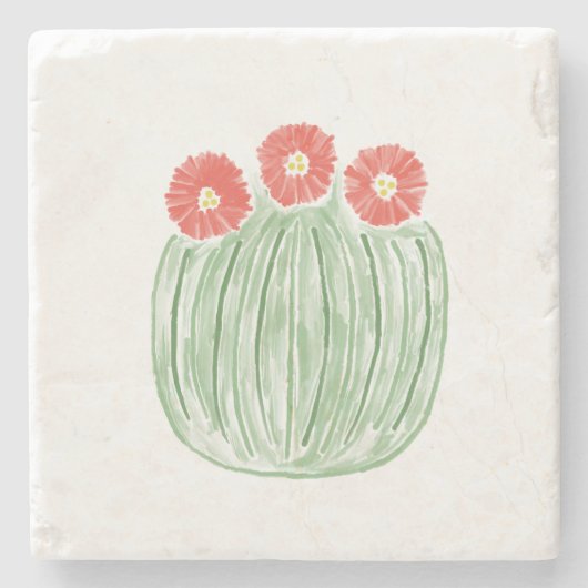 赤い花樽サボテン砂漠の石コースター ストーンコースター (正面)