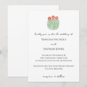 赤い花樽サボテン砂漠結婚の 招待状 (正面/裏面)