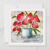 赤い花水色グリーティングカード カード (正面)