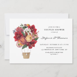 赤い花温風船カップルのシャワー 招待状