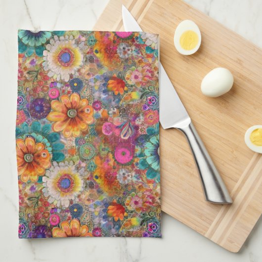 赤い花火付きキッチンタオル キッチンタオル (四つ折り)