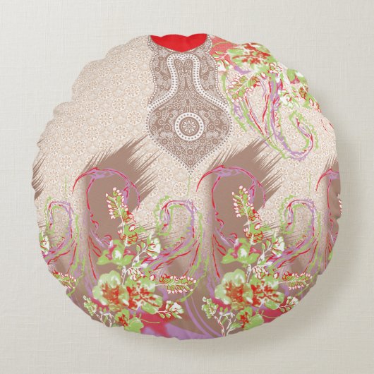 赤い花瓶のデザイン ラウンドクッション (正面)