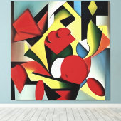 赤い花瓶の赤いバラ幾何学的なアート抽象芸術 キャンバスプリント (インサイチュ (ウッドフロア))