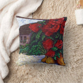 赤い花絵を描の16インチX 16インチ装飾用クッション クッション (ブランケット)