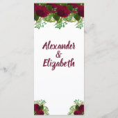 赤い花緑のウェディングレセプションメニュー メニュー (裏面)