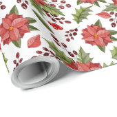 赤い花緑の葉クリスマステーマパターンラップ ラッピングペーパー (ロールコーナー)