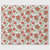 赤い花緑の葉クリスマステーマパターンラップ ラッピングペーパー (フラット)