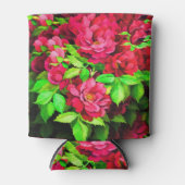 赤い花緑葉の絵画花 缶クーラー (正面)