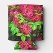 赤い花緑葉の絵画花 缶クーラー (裏面)