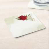 赤い花葉は結婚緑 スクエアペーパーコースター (アングル)