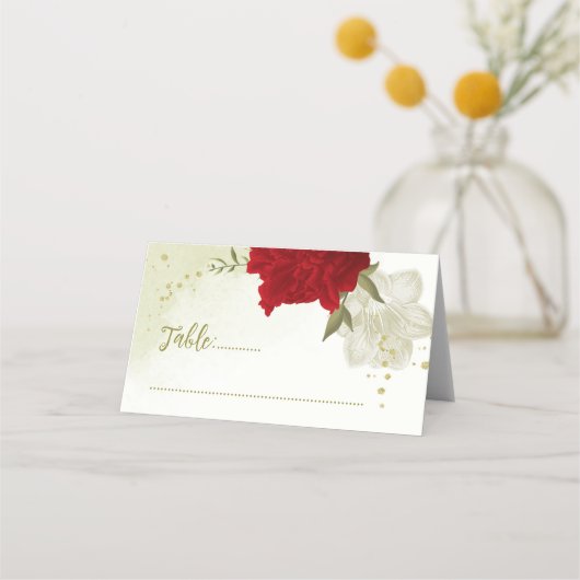 赤い花葉は結婚緑 プレイスカード (正面)