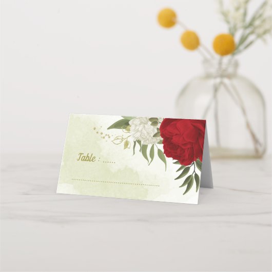 赤い花葉は結婚緑 プレイスカード (正面)