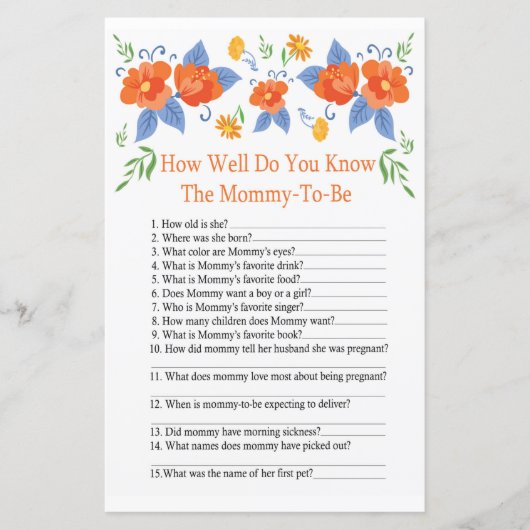 赤い花赤ちゃんシャワーゲームをどれだけ知っているか (正面)