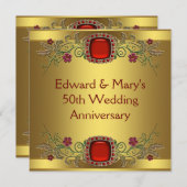 赤い花金ゴールド50周年結婚パーティー 招待状 (正面/裏面)