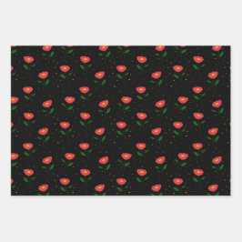 赤い花 ケイトウ ラッピングペーパーシート