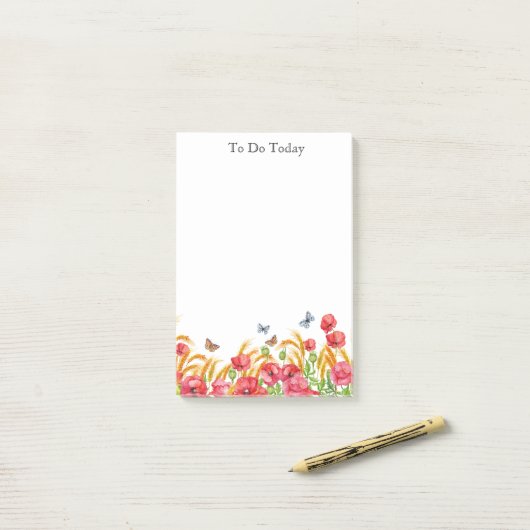 赤い花/ケシと蝶はそれを投稿するメモ ポストイット (デスク上)