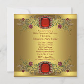 赤い花 ゴールド 50周年 結婚記念日 パーティー 招待状 (裏面)