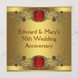 赤い花 ゴールド 50周年 結婚記念日 パーティー 招待状