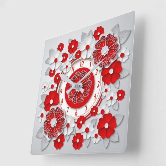 赤い花 スクエア壁時計 (傾斜)