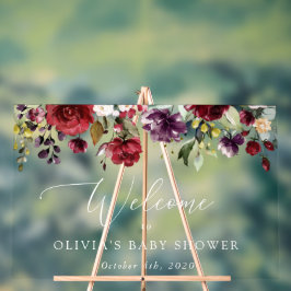 赤い花,ピンクの花,赤ちゃんシャワー歓迎 アクリルサイン