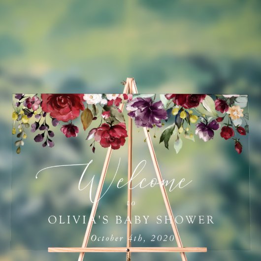 赤い花，ピンクの花，赤ちゃんシャワー歓迎 アクリルサイン (ニュートラル)