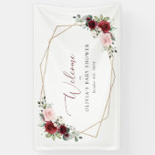 赤い花，ピンクの花，赤ちゃんシャワー歓迎 横断幕 (縦)