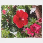 赤い花 フリースブランケット (正面(横))