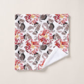 赤い花，フローラ，レトロ赤と白, バスタオルセット (ウォッシュタオル)