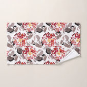 赤い花，フローラ，レトロ赤と白, バスタオルセット (ハンドタオル)