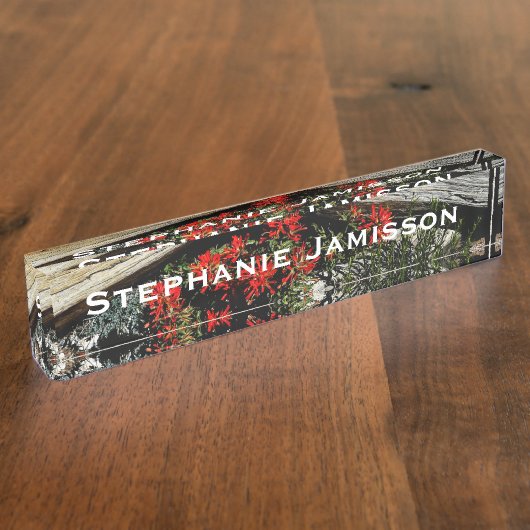 赤い花，山花と木，名前，アクリル デスクネームプレート (側面)