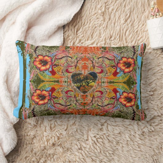 赤い花、暗いハートビクトリアンファンタジー ランバークッション (ブランケット)