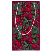 赤い花、水彩花の模様。 スモールペーパーバッグ (裏面)