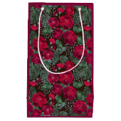 赤い花、水彩花の模様。 スモールペーパーバッグ (正面)