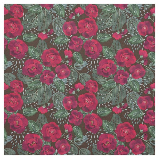 赤い花、水彩花の模様。 ファブリック (見本)