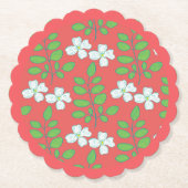 赤い花+白い花と緑の葉 ペーパーコースター (正面)