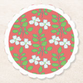 赤い花+白い花と緑の葉 ペーパーコースター (正面)