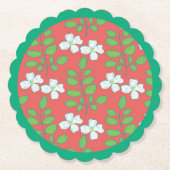 赤い花+白い花と緑の葉 ペーパーコースター (正面)