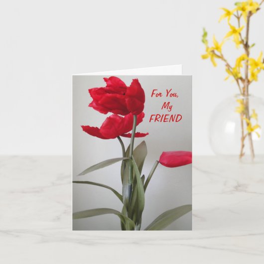 赤い花、私の友人 カード (黄色い花)