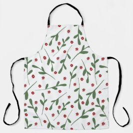 赤い花、緑の葉花の模様 エプロン