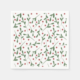 赤い花、緑の葉花の模様 スタンダードカクテルナプキン