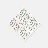 赤い花、緑の葉花の模様 スタンダードカクテルナプキン (角)