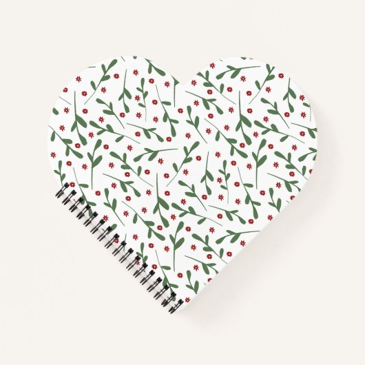 赤い花、緑の葉花の模様 ノートブック (正面)