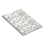 赤い花、緑の葉花の模様 ノートブック (右側)