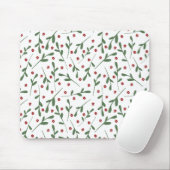 赤い花、緑の葉花の模様 マウスパッド (マウス)